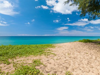 Yaz mevsiminde Phuket Adası 'nda güzel deniz manzarası, güzel hava günlerinde inanılmaz deniz manzarası, doğa sahili arka planı.