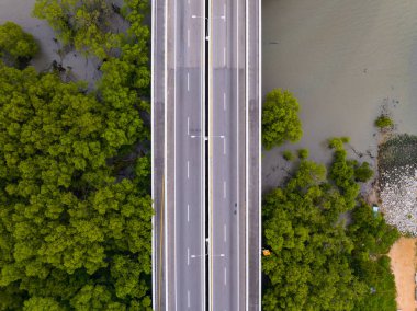 Hava üstten görünüm dron atış Bridge Köprüsü yol görüntü ulaşım arka plan konsepti otomobil ile