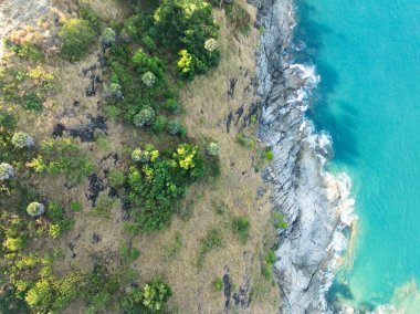 Tropikal deniz manzarası mavi gökyüzü beyaz bulutlar arka plan, yaz denizi manzarası arka plan