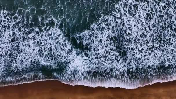 Amazing Sea Big Waves Crashing Rocks Seascape Aerial View Drone — Stock Video