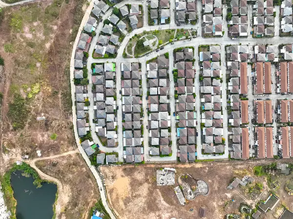 New development real estate. Aerial view of residential houses and driveways neighborhood