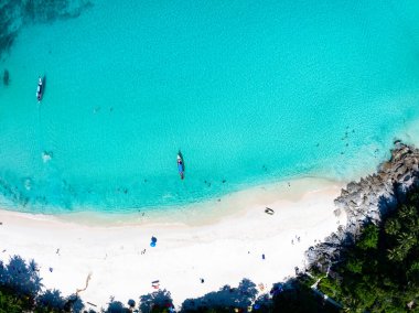Beautiful beach sea in summer season,Travel and nature environment concept,Sea beach background Top view image from drone