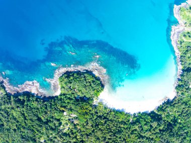Beautiful beach sea in summer season,Travel and nature environment concept,Sea beach background Top view image from drone