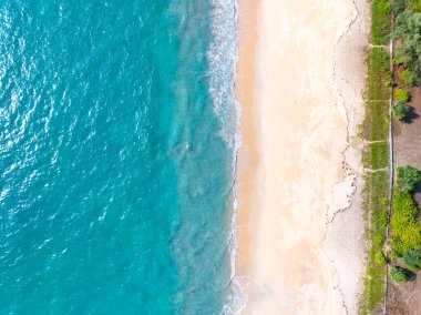 Beautiful beach sea in summer season,Travel and nature environment concept,Sea beach background Top view image from drone