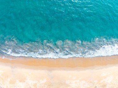 Beautiful beach sea in summer season,Travel and nature environment concept,Sea beach background Top view image from drone