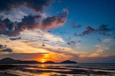 Landscape Long exposure of majestic clouds in the sky sunset or sunrise over sea with reflection in the tropical sea.Beautiful cloudscape scenery.Amazing light of nature Landscape nature background