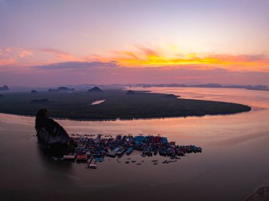 Aerial view of Panyee island in Phang Nga Thailand,High angle view Floating village, Koh Panyee fishing village island in Phang Nga, Thailand clipart