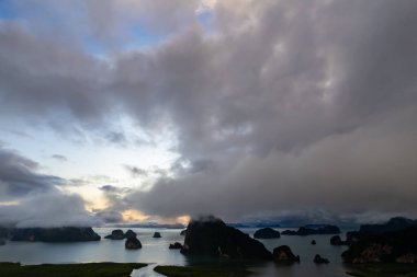 Aerial view Drone shot of Sametnangshe landscape view located in Phang-nga Thailand Beautiful sea Amazing landscape nature view clipart