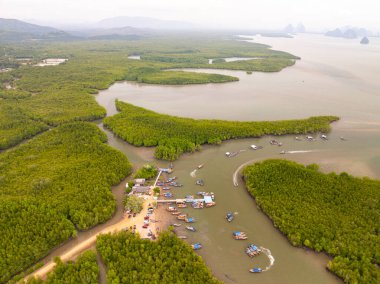 Aerial view Drone shot of Sametnangshe landscape view located in Phang-nga Thailand Beautiful sea Amazing landscape nature view clipart