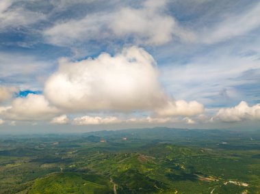 Hava manzaralı Tropikal yağmur ormanları dağları, tepedeki yeşil orman arka planı