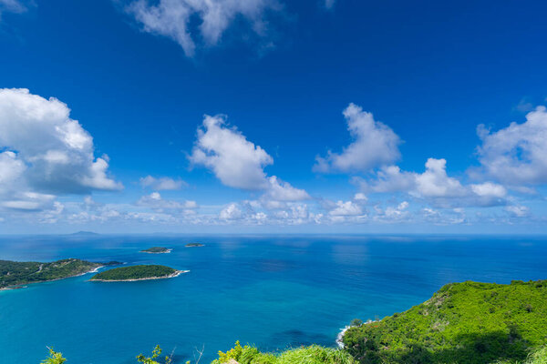 Beautiful blue sky white clouds over sea ocean background
