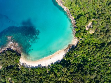 Güzel renkli kumsal sahili arka planı, inanılmaz sahil dalgaları arka planı, geniş açılı deniz manzarası.