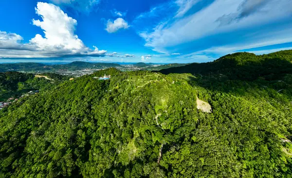 Yüksek açılı manzara dağları yağmur ormanları yeşil arkaplan
