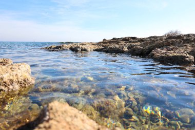 Costa de mar ayık un lecho de piedras en el mar Mediterrneo