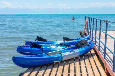 Tahtadaki mavi kanoların yakınına.