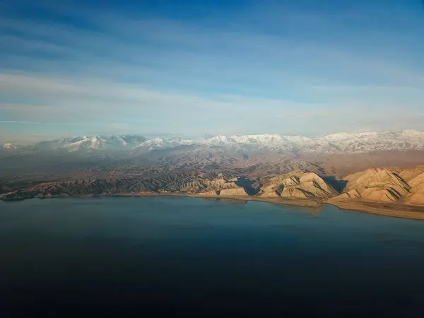 stock image Aerial view of Toktogul water reservoir in Kyrgyzstan