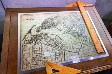 Dubai, Birleşik Arap Emirlikleri - 21 Haziran 2023: 1960 Dubai eski şehir haritası