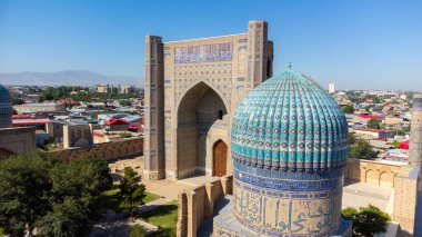 Semerkant Özbekistan 'daki Bibi-Khanym Camii' nin hava görüntüsü