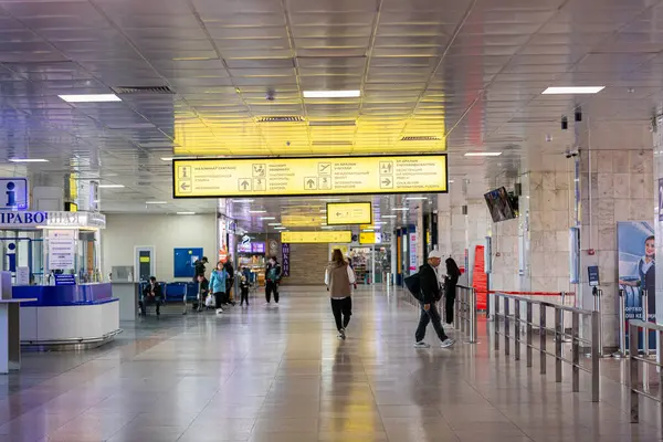 stock image Bishkek, Kyrgyzstan - September 26, 2023: Inside of the Manas International Airport building in Bishkek