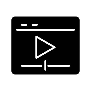 solid black SEO website online video player vector icon illustration