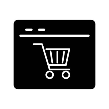 Solid black SEO website e-commerce shopping cart vector icon illustration