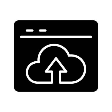 solid black SEO data upload vector icon illustration