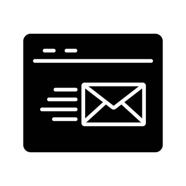 solid black SEO webmail sends vector icon illustration