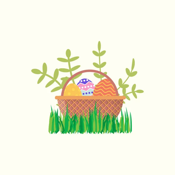 Velikonoční Vaječný Koš Přírodním Travním Vektorem Ilustrace — Stockový vektor
