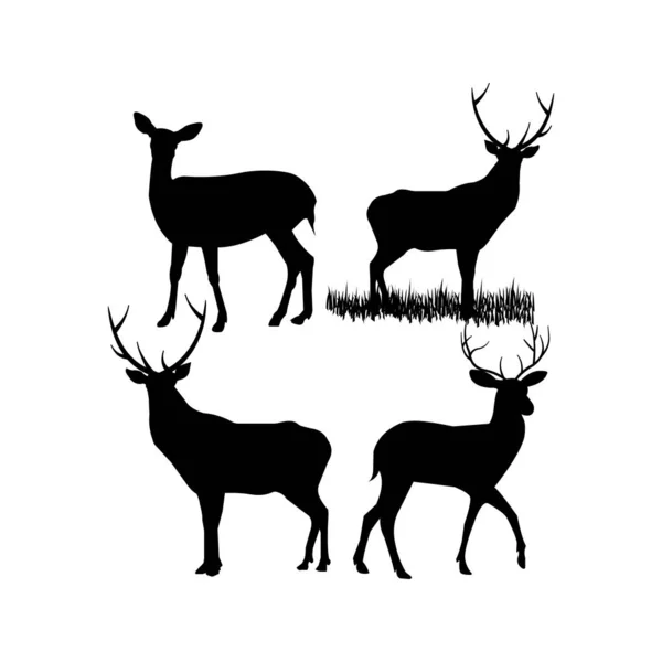 シルエットのセット野生動物鹿のイラスト — ストックベクタ
