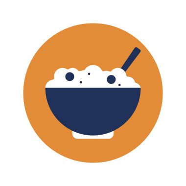 Tabakta pirinç yemeği ve kahverengi daire vektör çizimi.