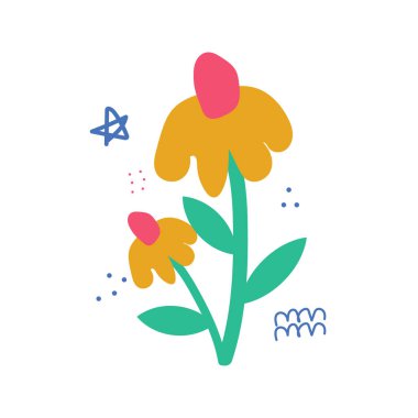 El çizimi yabani çiçek vektörü çizimi