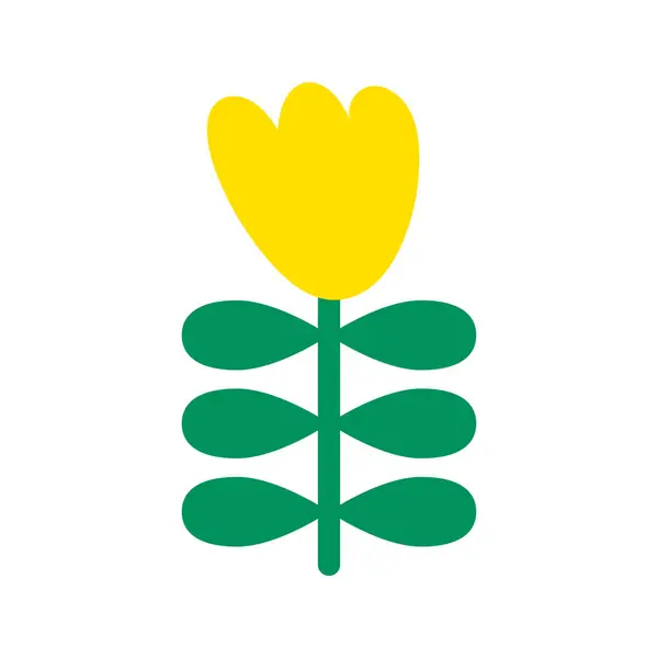 Sárga Tulipán Zöld Levél Vektor Illusztráció — Stock Vector