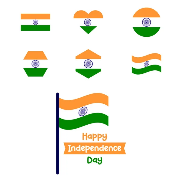 Set Van Verschillende India Vlag Onafhankelijkheid Dag Vector Illustraties — Stockvector