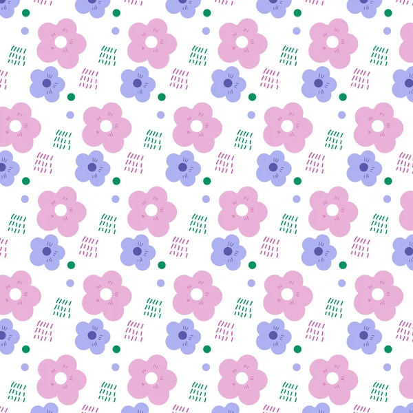 紫とバイオレットかわいい花の繰り返しの背景パターン — ストックベクタ