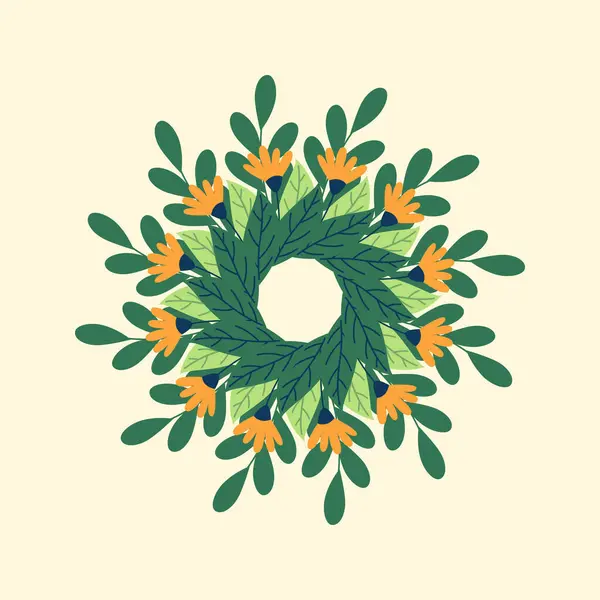 Grünes Blatt Und Gelbe Blume Radiale Symmetrie — Stockvektor