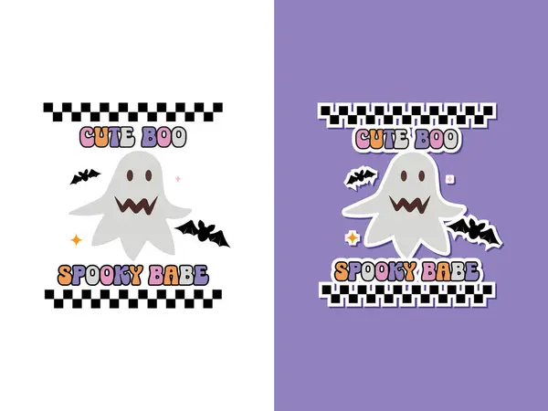 Roztomilé Boo Strašidelné Kotě Halloween Sublimace Tričko Vektorové Ilustrace — Stockový vektor