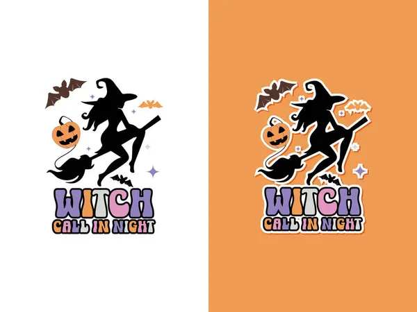 Witch Call Nacht Halloween Sublimatie Vector Illustratie — Stockvector