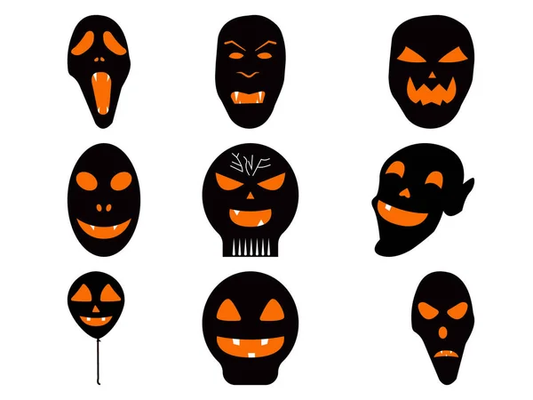 一套万圣节恐怖黑色面具平面设计 — 图库矢量图片