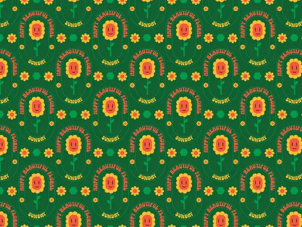 yeşil çiçekli 70 'ler geçmişe dönük desen