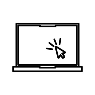 Beyaz arkaplanda dizüstü bilgisayar simgesi düz tasarım silueti çizimi