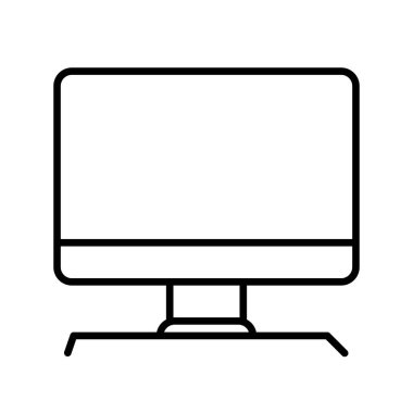 Beyaz arkaplanda bilgisayar monitörü simgesi düz tasarım silueti çizimi olan masa