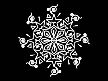 Soyut siyah-beyaz ana hatlı yıldız mandala vektör çizimi