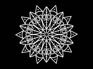 Soyut siyah-beyaz ana hatları etnik halk mandala vektör illüstrasyonu