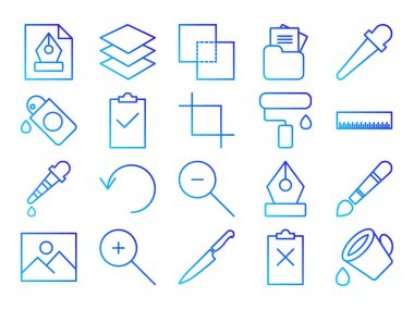 Grafik tasarım gradyan renk araç simgesi koleksiyonu düz tasarım