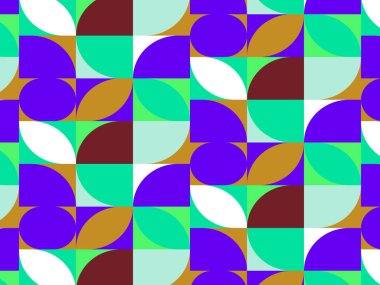 Yeşil ve mor botanik yaprak geometrik Bauhaus arkaplan deseni