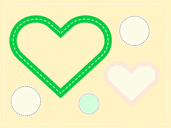 Soyut yeşil ve sarı kalp şeklinde örgü dikiş dekoratif tasarımı.