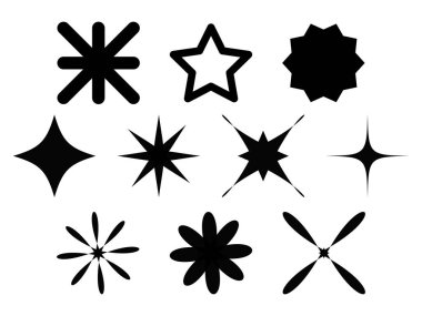 Bir dizi siluet el çizimi yıldız şekilli vektör çizimleri