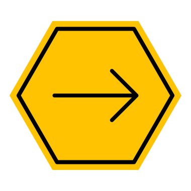 Soyut sarı ve siyah altıgen sağ ok çizgisi düz simge tasarımı