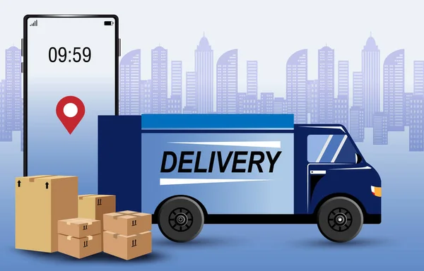 Deliver Parcel Motorcycle Express Delivery Service Mobile App Fast Way — Stock Vector