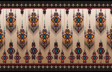 Ikat floral paisley embroidery on black background.geometric ethnic oriental pattern traditional.Aztec style abstract vector illustration.design for texture,fabric,clothing,wrapping,decoration,carpet.